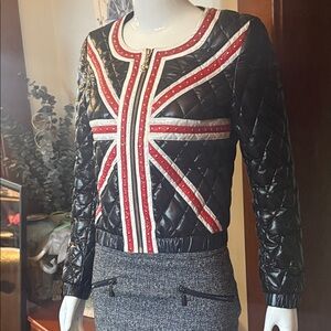 dGVI size small midnight blue Quilted Jacket with Red and White Accents